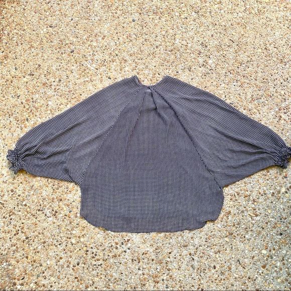 Joseph Ribkoff Black White Checkered Bat Wing Semi Sheer Elastic Wrist Blouse 10 - Picture 8 of 8